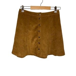 Abercrombie & Fitch Womens Button Front Casual Faux Suede Tan Skirt 4